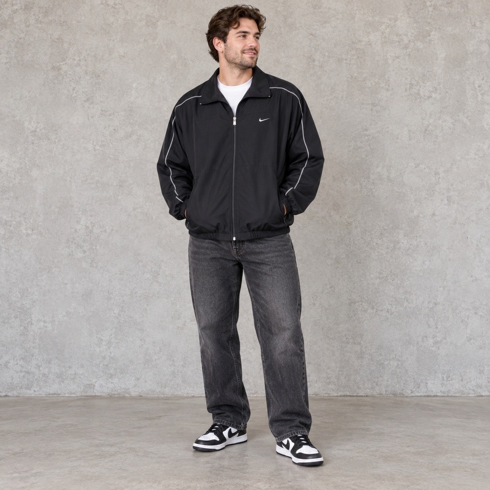 Nike XXL Black Full Zip Track Jacket Y2K Spellout Vintage Athleisure Everyday